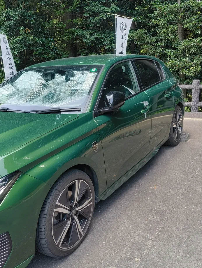 駐車する308を斜め前から撮影