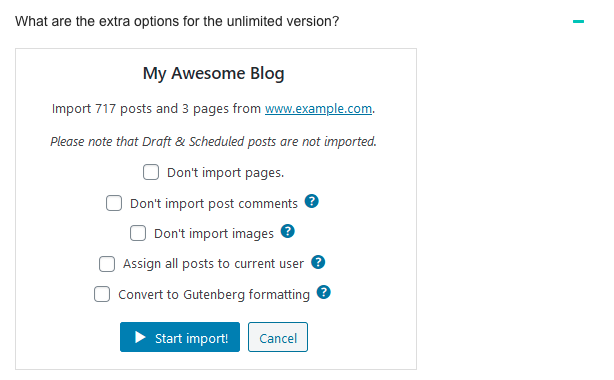 Blogger Importer Extended有料版オプション画面スクリーンショット