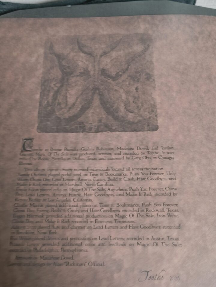 magic of the saleのインナー、バンドメンバーやゲストミュージシャンの名前などが書いてある
