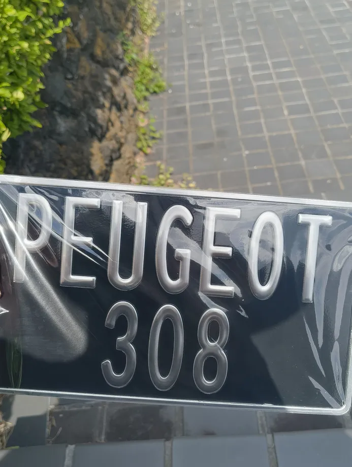 作ってもらったナンバープレート。PEUGEROT308