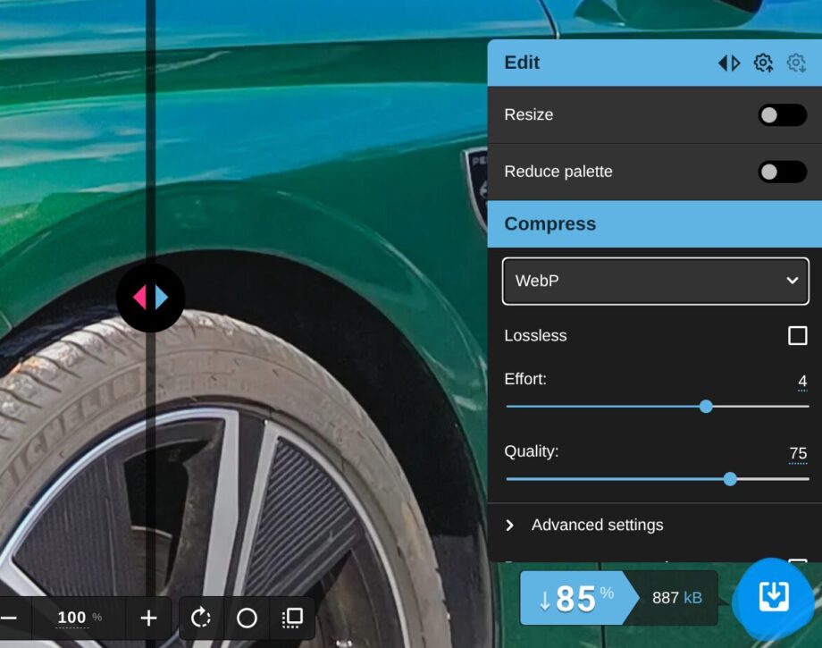 Squooshの編集ボックスのスクリーンショット